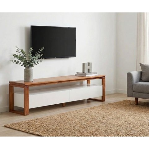 Rack para TV até 60 Polegadas em Madeira Maciça 140cm 2 Gavetas Craft