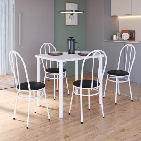 Conjunto Mesa de Jantar com 4 Cadeiras Multimóveis Cr50266 Branco/preto
