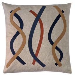 Capa Almofada Linho Aplique Boucle Estampa 45x45cm Azul Mostarda - 1