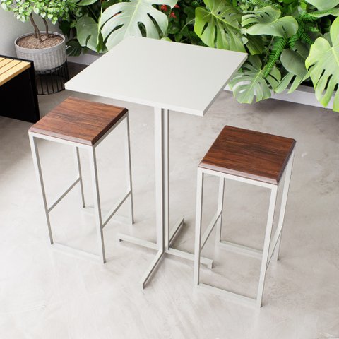 Conjunto Mesa Alta Bar Bistrô Quadrada Branca 2 Bancos Imbuia Industrial White Don Castro Decor Indu