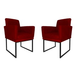 Kit 02 Poltronas Klara Base Ferro Preto Suede - Estopar Kit Klara Base Preta Suede Vermelho - 1