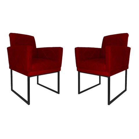 Kit 02 Poltronas Klara Base Ferro Preto Suede - Estopar Kit Klara Base Preta Suede Vermelho