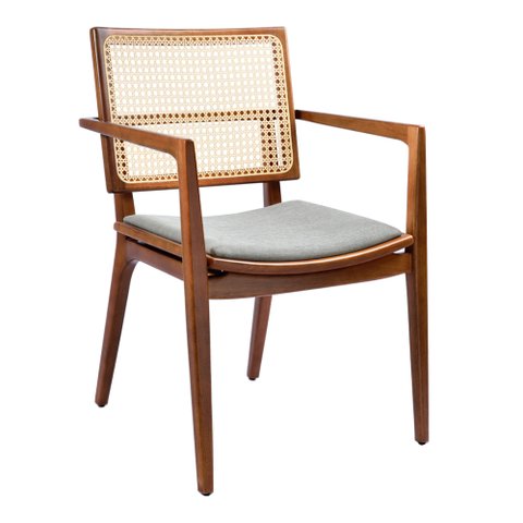 Cadeira para Mesa de Jantar Leidy 55cm Madeira Maciça | Linho Cinza - Sallar Home