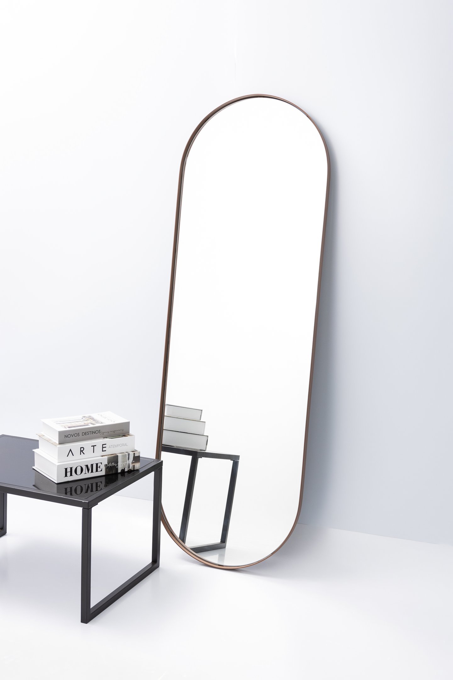 Espelho Grande Corpo Inteiro Parede Oval com Moldura em Metal 150 X 50 Cm - Marrom - 2