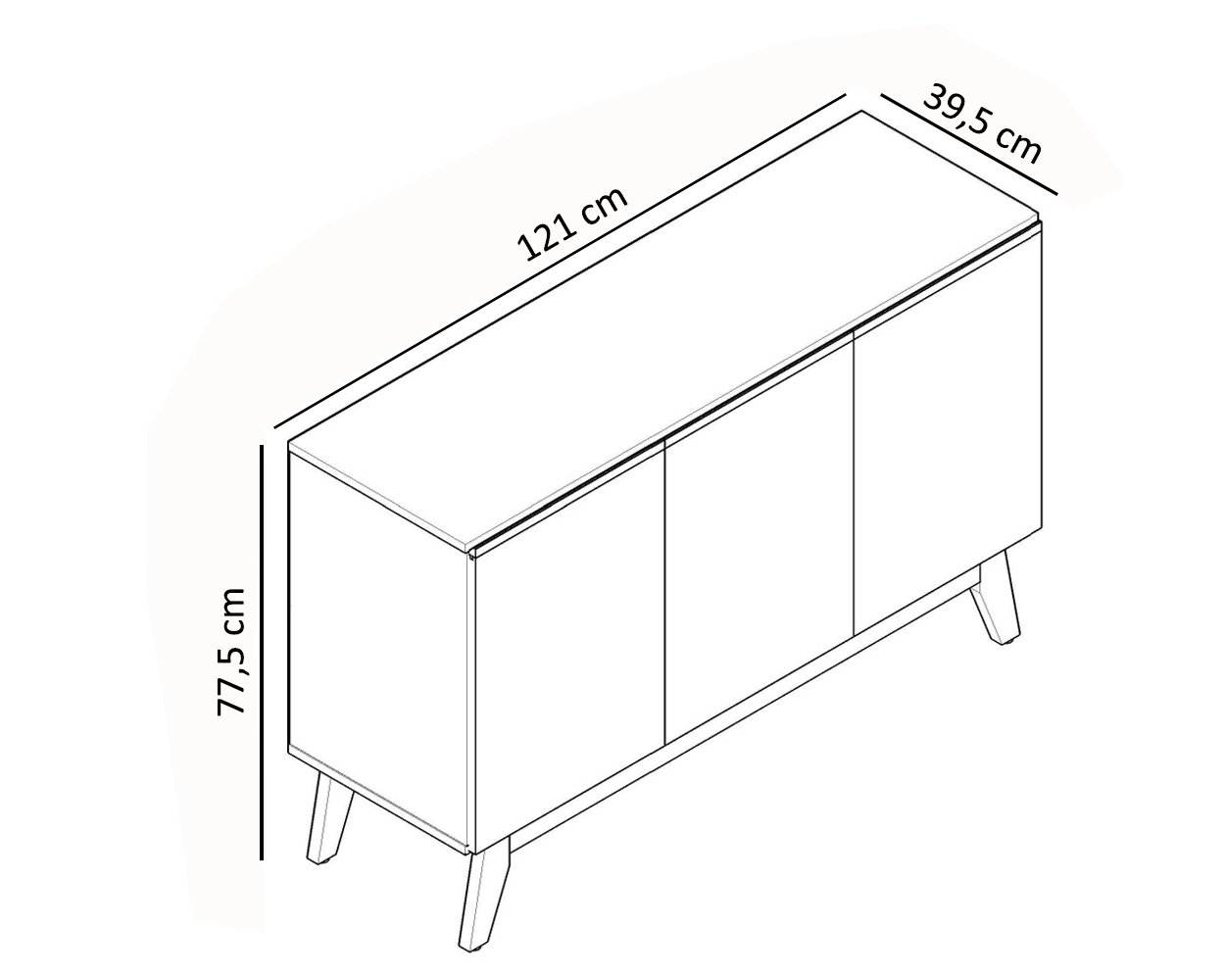 Aparador Buffet Ares Lux 3 Portas Premium Organizador Sala Hall Pés Madeira Maciça Cor Nature - 6