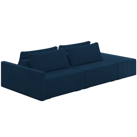 Sofá Ilha Modular para Sala 232cm com Puff Dublin K01 Veludo Azul Marinho - Lyam Decor
