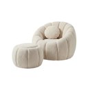 Ver imagem 5 de Kit Poltrona Decorativa Concha c/Almofada e Puff Boucle Bege Abobora - Vimont Moveis