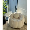 Ver imagem 4 de Kit Poltrona Decorativa Concha c/Almofada e Puff Boucle Bege Abobora - Vimont Moveis