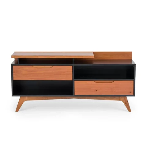 Rack para TV até 55 Polegadas 100% MDF 150cm Pés em Madeira Maciça 2 Gavetas Club Preto
