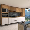 Ver imagem 3 de Cozinha Completa Modulada 12 Portas 3 Gavetas Ripado Freijó/off White - Panorama Móveis