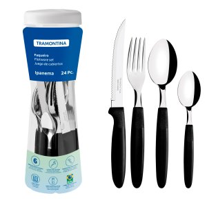 Jogo de Talheres Ipanema Aço Inox e Cabo de Polipropileno 24 Pçs - Tramontina - Preto 23399/091