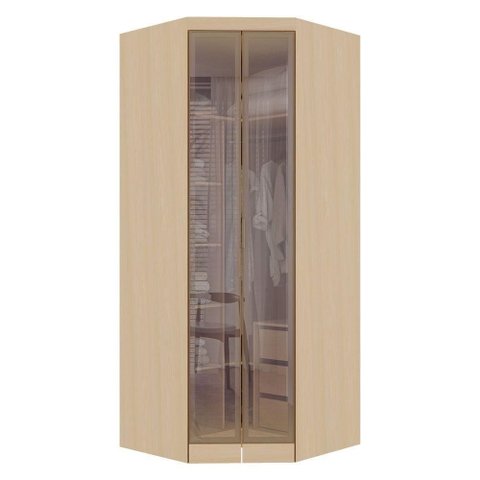 Guarda Roupa de Canto Mônaco 2 Portas de Bater 3 Gavetas MDP Alumínio Vidro Reflecta Bronze