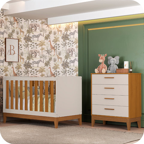 Quarto de Bebê Berço Americano + Cômoda Infantil 4g Areia Savana Flip
