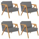 Ver imagem 1 de Kit 4 Poltronas Decorativa para Sala Estar Pietra Estrutura de Madeira L02 Suede Cinza - Lyam