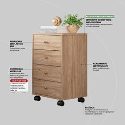Mesa de Cabeceira Presence 4 Gavetas 45 Cm C/ Rodinha - Criado Demobile:nogal - 5