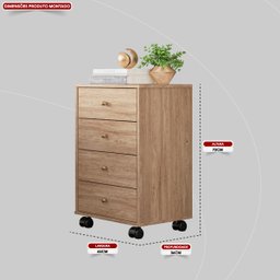 Mesa de Cabeceira Presence 4 Gavetas 45 Cm C/ Rodinha - Criado Demobile:nogal - 4