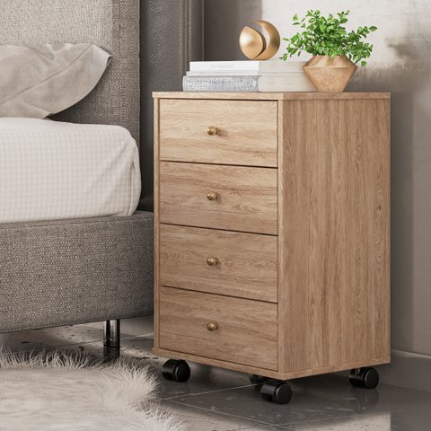 Mesa de Cabeceira Presence 4 Gavetas 45 Cm C/ Rodinha - Criado Demobile:nogal