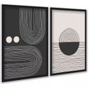 Ver imagem 1 de Kit 2 Quadros Formas Abstratos Linhas Preto e Bege 24x18cm:moldura Preta