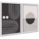 Ver imagem 2 de Kit 2 Quadros Formas Abstratos Linhas Preto e Bege 24x18cm:moldura Preta