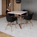 Ver imagem 1 de Mesa Industrial Jantar Branca Quadrada 90cm Base Cobre V com 4 Poltronas Pretas Madeira Marrom