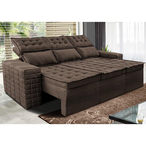 Sofá 3 Lugares Retrátil e Reclinável Cama inBox Senses 2,00m Velusoft Café