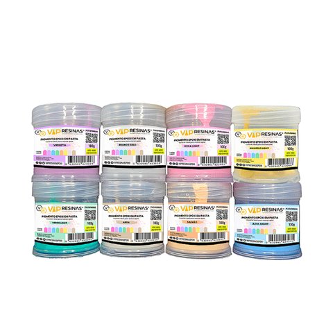 Kit 8 Pigmento Epóxi em Pasta Cores Light 100g Vip Resinas