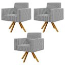 Ver imagem 1 de Kit 03 Poltronas Decorativa Base Giratória de Madeira Helô L02 Pied Poule - Lyam Decor