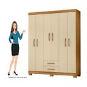 Ver imagem 5 de Guarda-Roupa Casal 6 Portas 2 Gavetas e Cômoda Sapateira 4 Gavetas Itapema Off White/Carvalho Americano