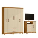 Ver imagem 2 de Guarda-Roupa Casal 6 Portas 2 Gavetas e Cômoda Sapateira 4 Gavetas Itapema Off White/Carvalho Americano