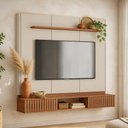 Ver imagem 4 de Painel para TV 70 pol com Bancada Suspensa 183cm Vox L05 Canela Off White Fosco - Lyam Decor