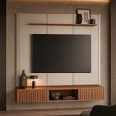 Ver imagem 3 de Painel para TV 70 pol com Bancada Suspensa 183cm Vox L05 Canela Off White Fosco - Lyam Decor
