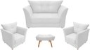 Ver imagem 1 de Kit Namoradeira + 2 Poltronas Decorativa Isis + 1 Puff Retangular Couro Branco Pés Madeira Mz Decor