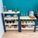 Ver imagem 1 de Conjunto Estante Aparador Woods 4 e 3 Prateleiras Sarrafeadas Natural e Preto