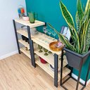 Ver imagem 2 de Conjunto Estante Aparador Woods 4 e 3 Prateleiras Sarrafeadas Natural e Preto