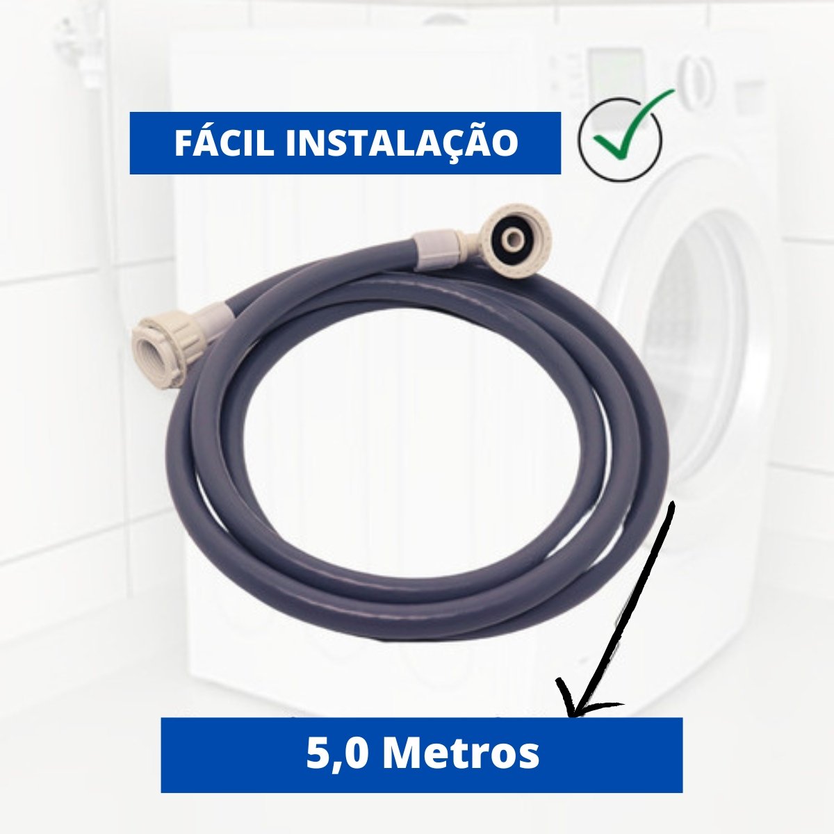 Mangueira Entrada Água Máquina De Lavar Universal 5m Metros Cinza | Ledmang - 2