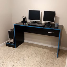 Escrivaninha Mesa Escritório Gamer Com Suporte para Gabinete, Mesa para Computador 1 Gaveta 160,5cm Preto E Azul - 10 Escrivaninha Mesa Escritório Gamer Com Suporte para Gabinete, Mesa para Computador 1 Gaveta 160,5cm Preto E Azul - 10