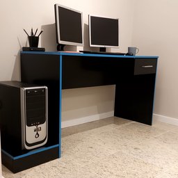 Escrivaninha Mesa Escritório Gamer Com Suporte para Gabinete, Mesa para Computador 1 Gaveta 160,5cm Preto E Azul - 12 Escrivaninha Mesa Escritório Gamer Com Suporte para Gabinete, Mesa para Computador 1 Gaveta 160,5cm Preto E Azul - 12