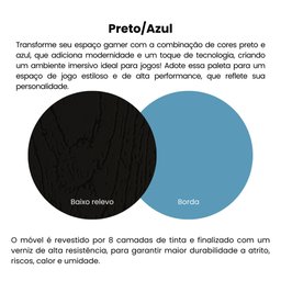 Escrivaninha Mesa Escritório Gamer Com Suporte para Gabinete, Mesa para Computador 1 Gaveta 160,5cm Preto E Azul - 16 Escrivaninha Mesa Escritório Gamer Com Suporte para Gabinete, Mesa para Computador 1 Gaveta 160,5cm Preto E Azul - 16