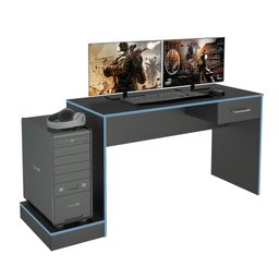 Escrivaninha Mesa Escritório Gamer Com Suporte para Gabinete, Mesa para Computador 1 Gaveta 160,5cm Preto E Azul - 15 Escrivaninha Mesa Escritório Gamer Com Suporte para Gabinete, Mesa para Computador 1 Gaveta 160,5cm Preto E Azul - 15