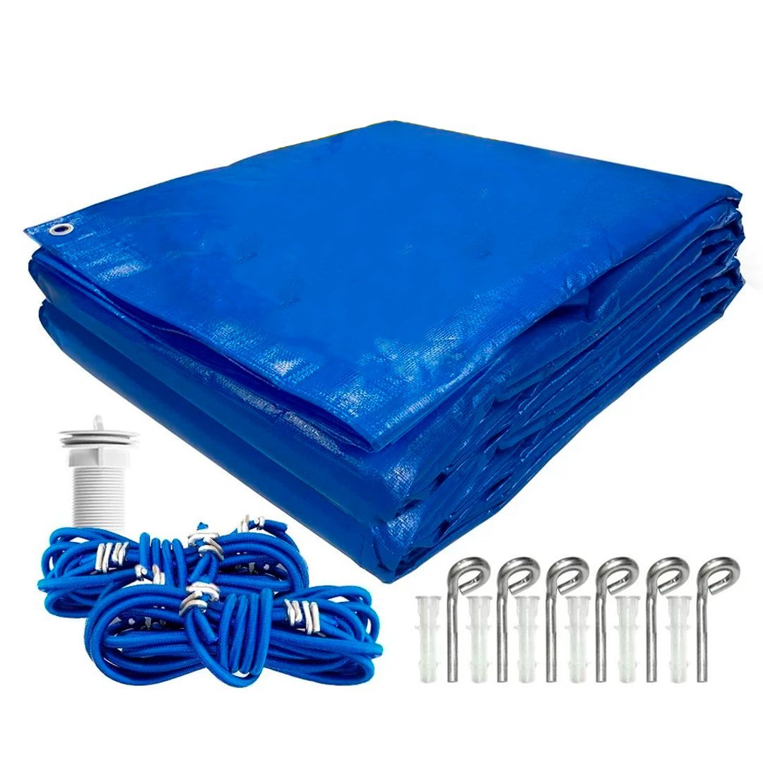 Capa De Piscina 5,5x3m Azul CK300 Com Ilhós A Cada Metro + Kit Para ...