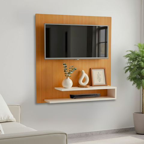 Painel Suspenso para TV 32 pol com 2 Estantes Prateleiras Decoração Rack Compacto Sala Quarto MDF