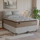 Ver imagem 1 de Cama Box Casal Bipartido + Colchão Comfort Class Pillow Top Bege/suede Branco