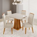 Ver imagem 4 de Conjunto Sala de Jantar 4 Lugares Quadrado Tampo de Vidro/MDF Polonia Cobre/Off White/Bege - Casa Gi