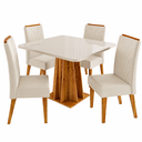 Ver imagem 1 de Conjunto Sala de Jantar 4 Lugares Quadrado Tampo de Vidro/MDF Polonia Cobre/Off White/Bege - Casa Gi