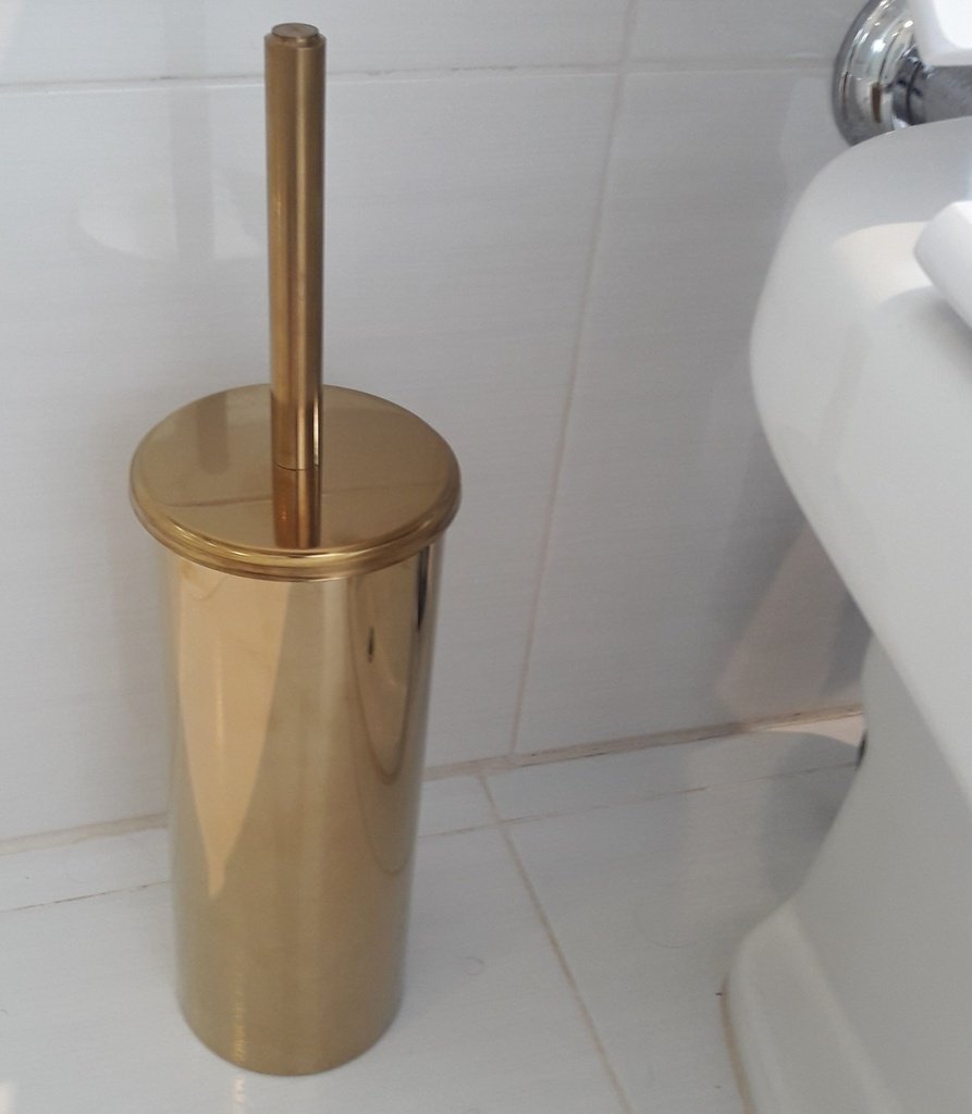 Kit Lavabo Inox Dourado Lixeira 5L e Suporte com Escova Fineza - 5