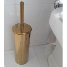 Kit Lavabo Inox Dourado Lixeira 5L e Suporte com Escova Fineza - 5