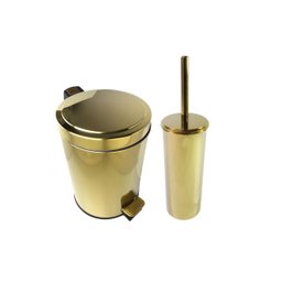 Kit Lavabo Inox Dourado Lixeira 5L e Suporte com Escova Fineza - 1