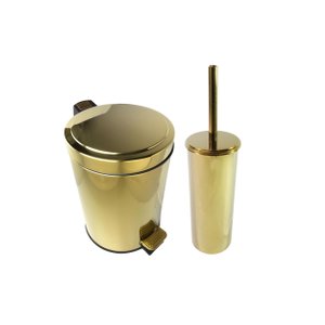 Kit Lavabo Inox Dourado Lixeira 5L e Suporte com Escova Fineza