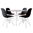 Ver imagem 1 de Conjunto Jantar Eames De Ferro Branco Tampo Redondo 110cm Branco 4 Cadeiras Preta