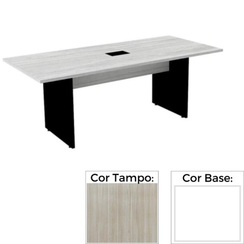 Mesa de Reunião com Caixa de Tomada 260 x 120 cm Pé Painel PE25 MDP Nogueira CasaBlanca Base